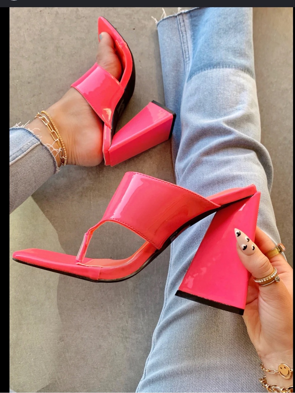 Gustin Bright Pink Patent Block Heel Mules